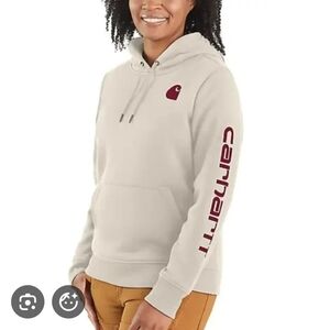 Carhartt Cream Hoodie with Red Logo